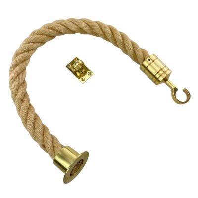 40 mm Natur Jute Absperrseil x 3 m c/w poliertes Messing Cup Haken & Ösenplatte