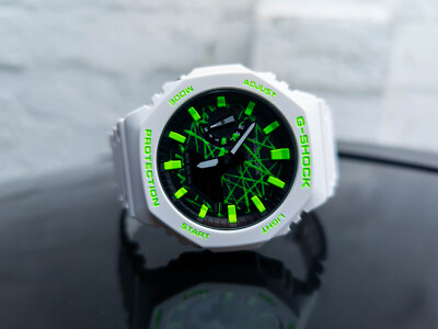 Custom Mod Casio G-Shock CasiOak Hand-Painted GA-2100 Neon Green modified