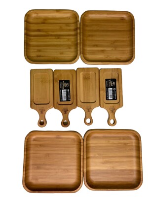 4 Wilmax England Bamboo Trays  6.25'' x 2.5'' - and- Four 6  x 6   square plates