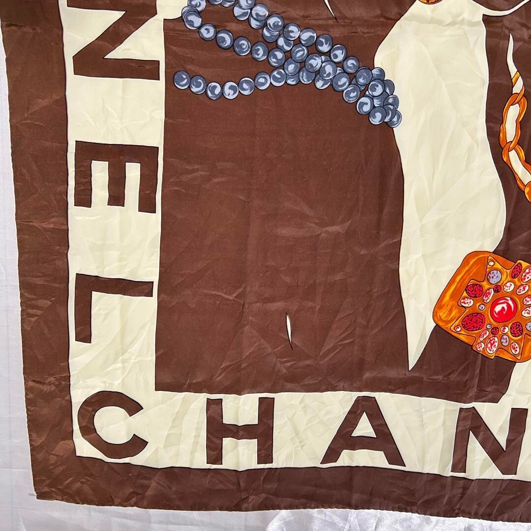 CHANEL Large Scarf Mademoiselle Brown Silk From Japan | eBay
