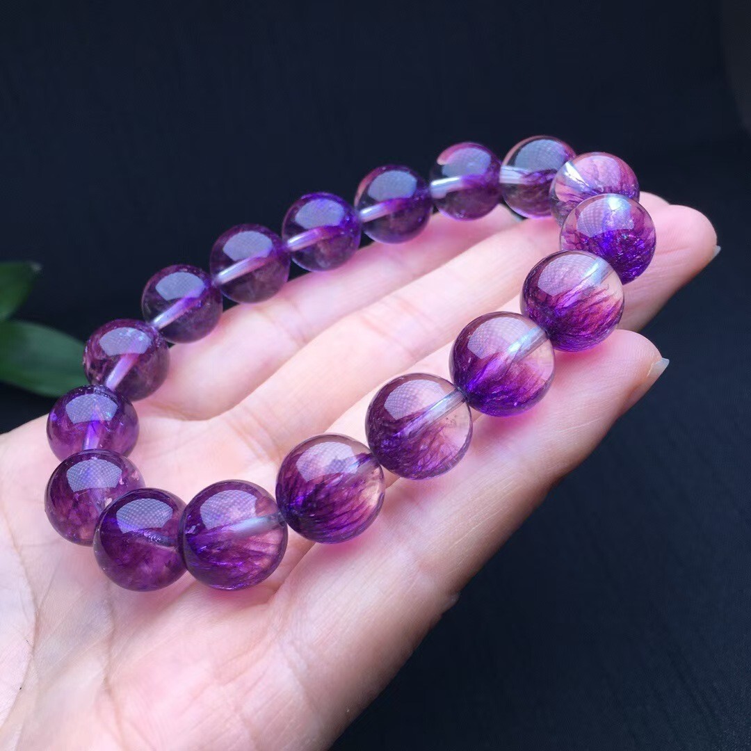 Natural purple Phantom Quartz Round Beads Bracelet AAAA