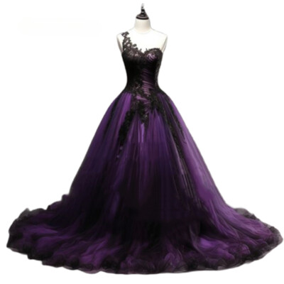 gothic purple and black wedding dress With Lace Embroidery Size 14 / Purple Boned and Fully Lined Gothic Purple and Black Strapless