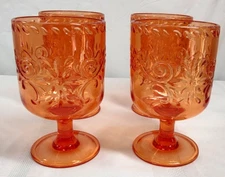 Acrylic Plastic Goblets Wine Glasses Tumblers Orange 5.5" Lot of 4 Stackable