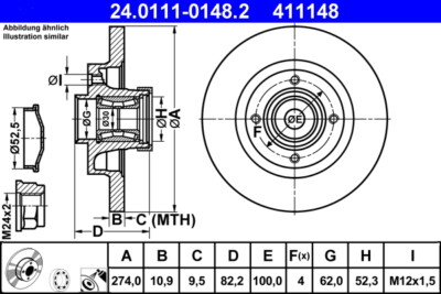 2 x ATE 24.0111-0148.2 Bremsscheibe für RENAULT