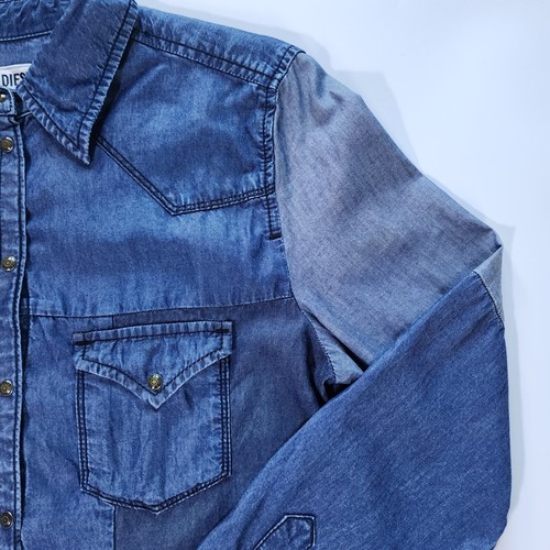 Diesel Shirt Men Small Pearl Snap Patchwork Chambray Denim Faded Western Cowboy - Picture 6 of 15