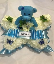 Artificial Silk Funeral Flower Star Tribute Teddy Bear Memorial Baby Son Wreath