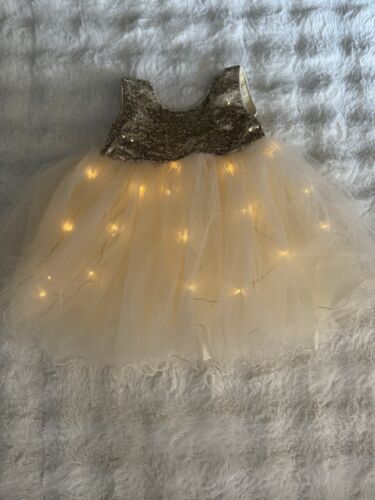 Light Gold Sequin Ivory Tulle Tutu Girls Wedding Party Toddler Dress Sz 100