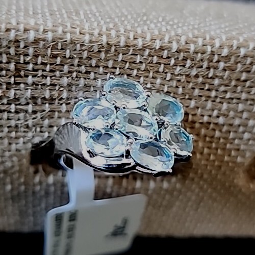 Sterling Silver Aquamarine 2.82ctw Flower Cluster Ring Size 8 - Picture 5 of 6