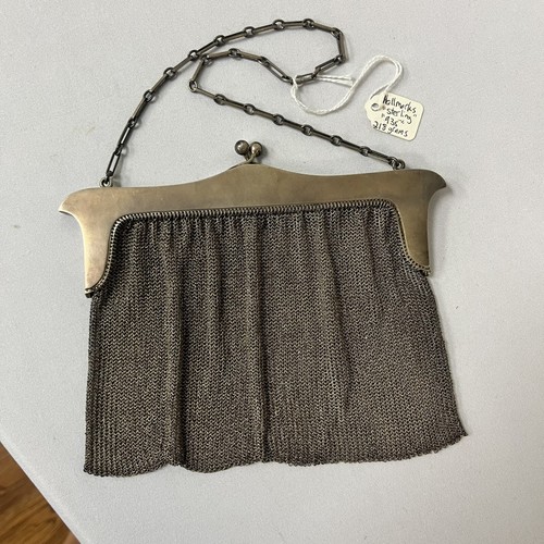 Borsa a mano antica Art Deco marcata .935 argento sterling catena rete 218 g - Foto 15 di 16