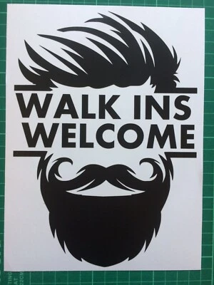 JRWRAPS Walk Ins Welcome Barber Hair Salon Vinyl Stickers Sign Decals Window 210x150mm