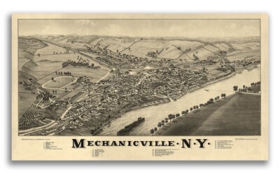 1885 Mechanicville New York Vintage Old Panoramic NY City Map - 24x42