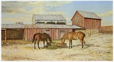 Mondel Rogers HORSES AT THE ESPUELA vintage Texas Ranch western art print