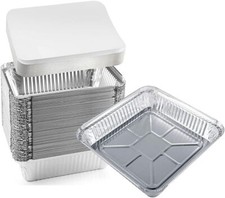 9" x 9" x 2" Large Aluminium Foil Food Containers Trays & Lids Meal Prep Dinner