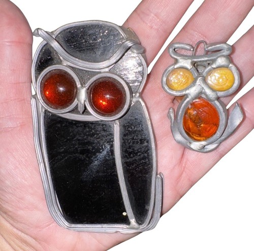 Lot Of 3 Vintage Stained Glass Owls - Trio Of MCM Owls - Picture 9 of 11