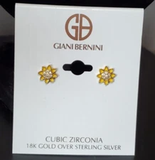 GIANI BERNINI Gold tone Cubic Zirconia Sterling Silver Flower Design Earrings