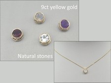 9ct Yellow Gold Gemstone Sliding Pendant Natural Stones 9K 375 Gold 6mm Pendant