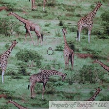 BonEful Fabric FQ Cotton Quilt Green Grass Giraffe African Scenic Safari Jungle