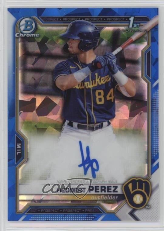 2021 Bowman Sapphire Chrome Prospects Hedbert Perez #BSPA-HP Auto sh7