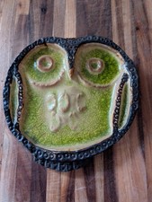 RARE HELMUT SCHAFFENACKER 1950'S VINTAGE BAS-RELIEF GLZD CERAMIC OWL PLAQUE