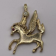 Necklace Pendant Unicorn Gold Tone Metal Jewelry, Missing Rhinestone