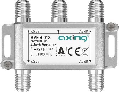 Axing 4-wege Splitter 7.5db, 5-1800mhz, Tv/internet Kabel-tv