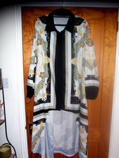 SHEIN CURVE LONG SLEEVE COLLAR BLACK IVORY GOLD SHIRT DRESS SIZE 1XL (18) LNG BK