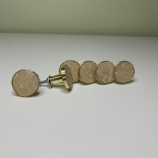 Round Stone w/Brass Knobs/Drawer Pulls Set of 6 1.5 Unused
