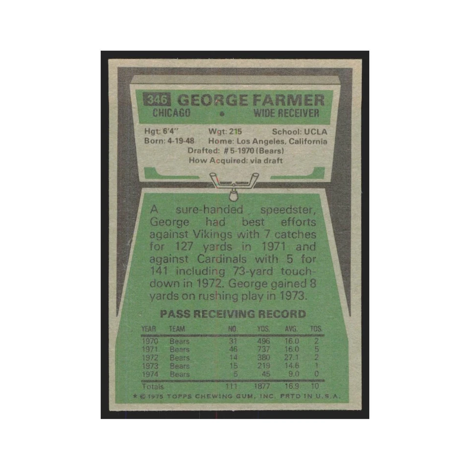 1975 Topps George Farmer Bears #346.0 - Image 2 of 3
