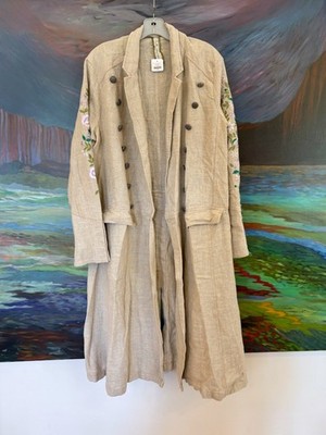 Aratta Silent Journey Cherish Linen Blend Embroidered Beaded Coat Size L NWT