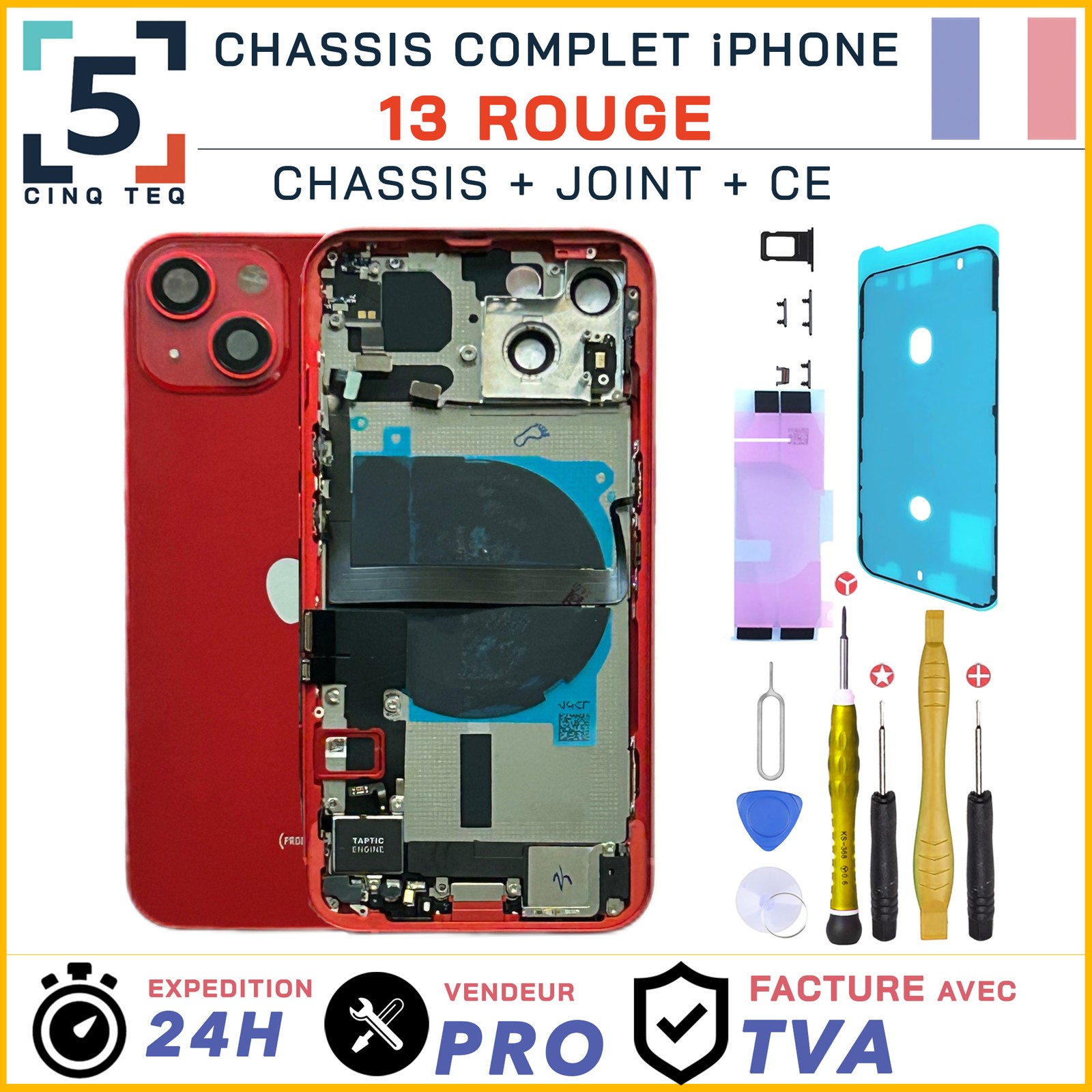 Chassis iPhone 13 Rouge premonte boitier arriere verre avec nfc joint et outils
