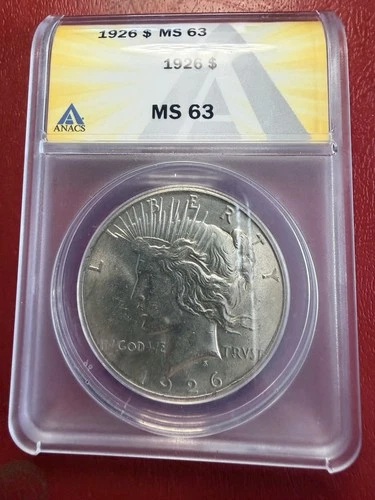 1926 $1 Peace Dollar. ANACS MS-63. Free Shipping