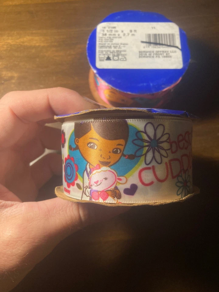 1.5" Disney Doc McStuffins Pink Ribbon-Offray 3 yds (9 ft) Flowers Hearts Lot - Image 3 of 4