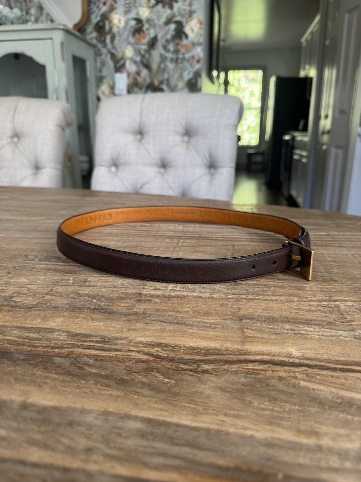 Vtg Lauren Ralph Lauren Brown Italian Leather Belt Brass Buckle L / 32" Womens thumbnail 5