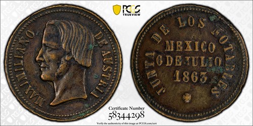 Mexico Medal 1863 Maximiliano Junta de los Notables PCGS XF Detail Grove 110b