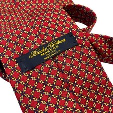 VTG Brooks Brothers Makers Silk Tie Geometric Mini Pattern Chains Red Preppy USA