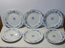 (6) Lynn's Fine China Blue Rose Salad Dessert Bread & Butter Plates Silver Trim 