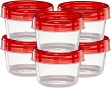 (4 Ounce 10 Pack) Twist Cap Containers Clear Bottom with Red Top Screw on Lids T