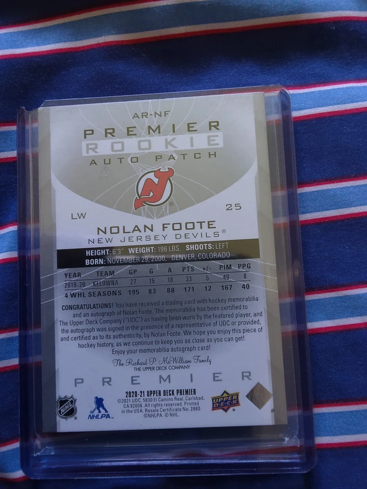 2021 UD PREMIER NOLAN FOOTE #AR-NF ROOKIE AUTO/PATCH 221/249 - Image 2 of 2