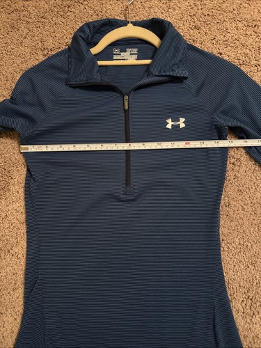 Under Armour XS Blue With Black Stripes Semi Fitted Half Zip - Picture 9 of 12