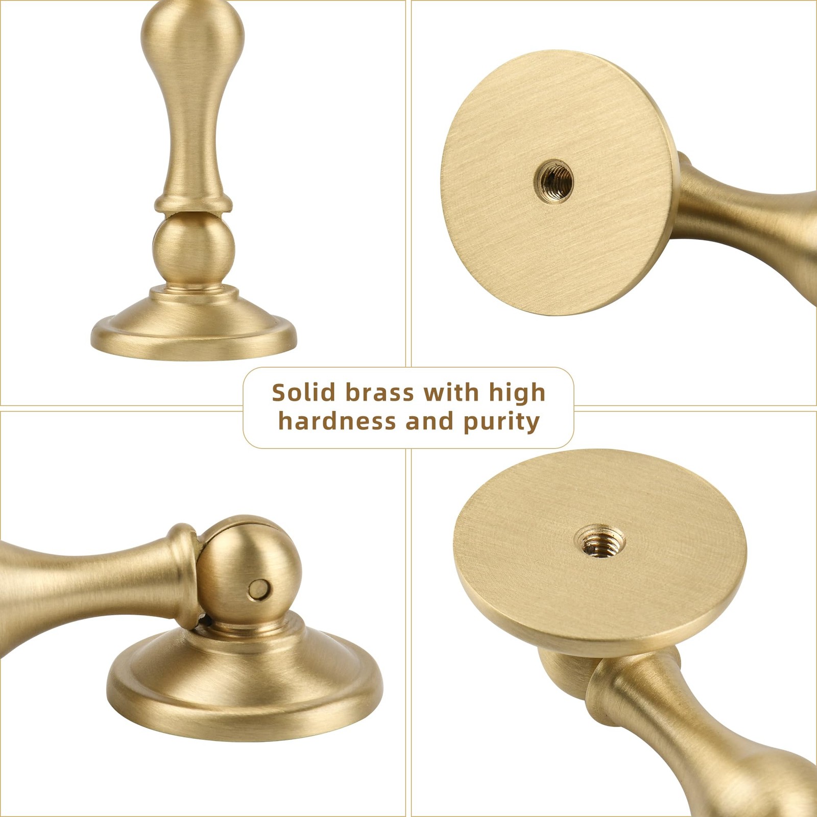 Solid Brass Cabinet Knobs 6 Pack Brushed Gold Drawer Pulls for Kitchen Dresse...