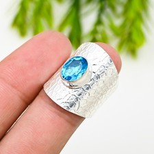 Blue Topaz Gemstone 925 Sterling Silver Ring Handmade Jewelry Ring Gift For