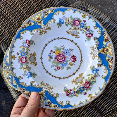 Shelley Paar Bone China Sheraton blau 13291 - 9'' Suppe - Obstschalen sehr guter Zustand Paar