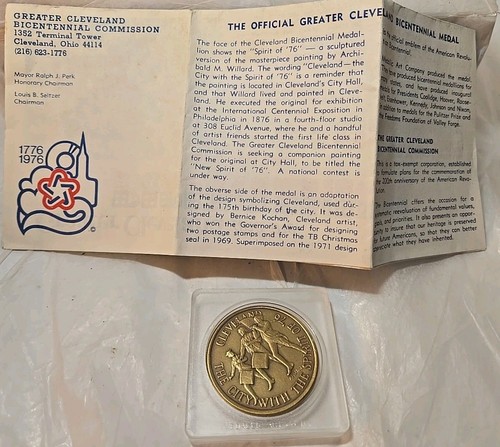 Vintage Medaille Münze 1776-1976 Cleveland OHIO Bicentennial Historical Terminal Tower - Bild 2 von 9