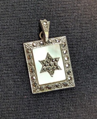 STERLING SILVER STAR OF DAVID PENDANT WITH MOTHER OF PEARL & MARCASITE