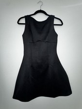 Black Polyester A-Line Mini Dress XS Sleeveless Round Neck Zip Solid