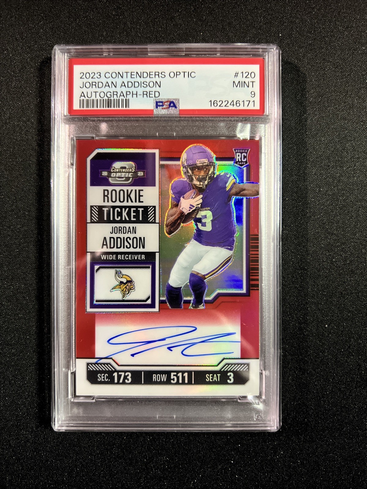 2023 Contenders Optic Rookie Ticket Red Auto #120 Jordan Addison /125 RC PSA 9💎