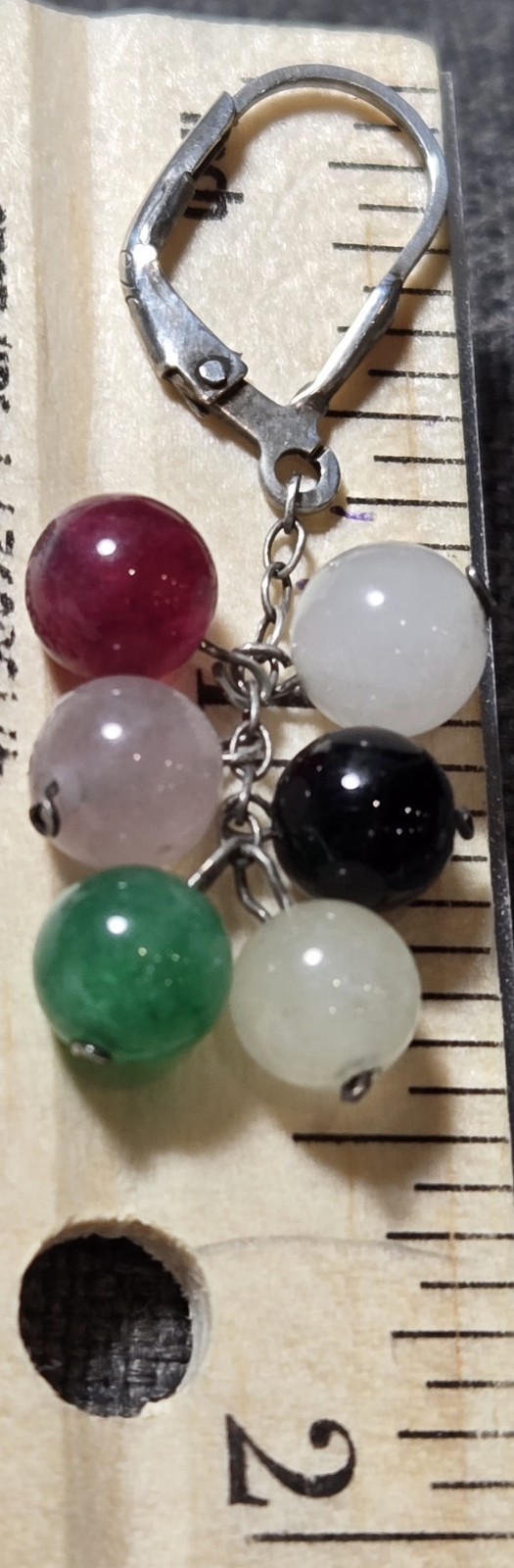 Solid Sterling Silver MultiColor Jade Dangles Dro… - image 3