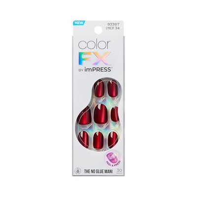 KISS imPRESS No Glue Mani Press On Nails, Color FX, 'Hidden Gem', Red, Short Siz