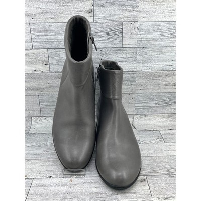 Ecco Shape 35 Grey Leather Block Heel Ankle Boots Side Zip Womens 37 US 6-6.5