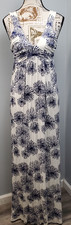 Pally Maxi Dress Womens Small Blue White Printed Sleeveless Deep V-Neck Backless